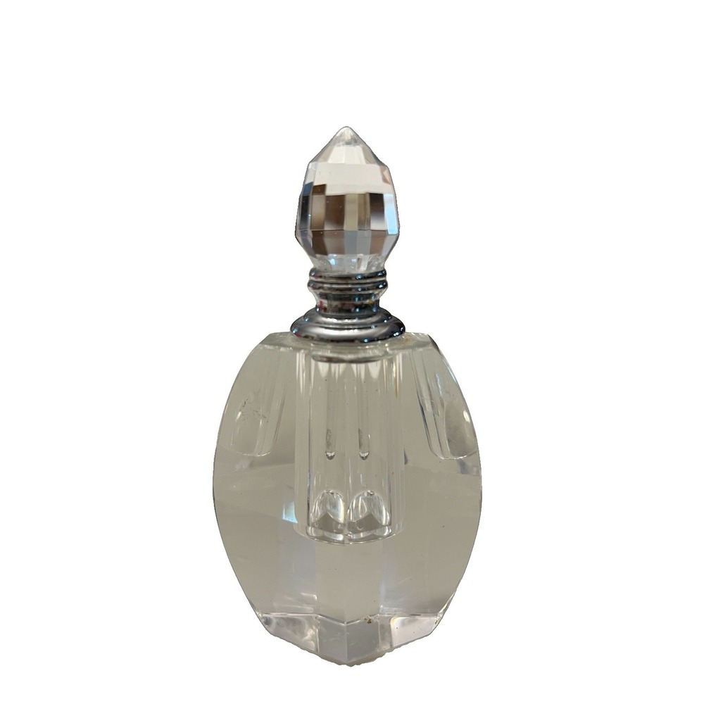 Crystal Faceted Perfume Bottle  Clear 4"